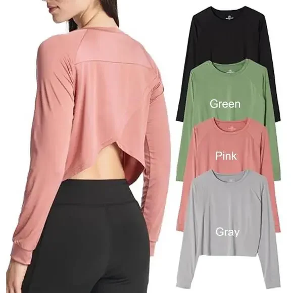 3/$25 Mix and Match! WOMEN'S LONG SLEEVE PETAL BACK CROP TOP - Picture 3 of 5